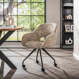 Eetkamerstoel Met Wieltjes Springo Draaibaar Eagle Stof Zand