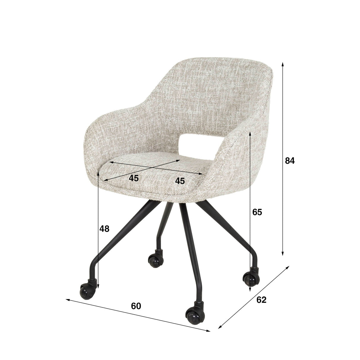 Set van 2 Eetkamerstoelen Met Wieltjes Springo Draaibaar Eagle Stof Crème