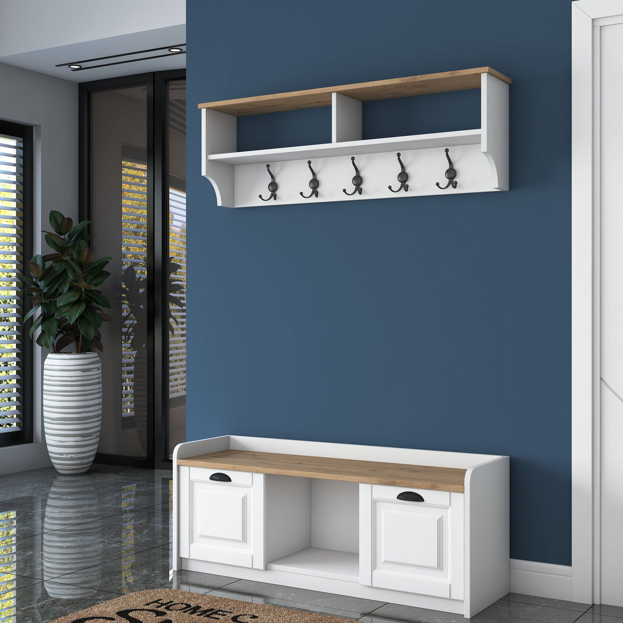 Meubelset Kapstok - Schoenenkast - Wit-Walnoot Melamine