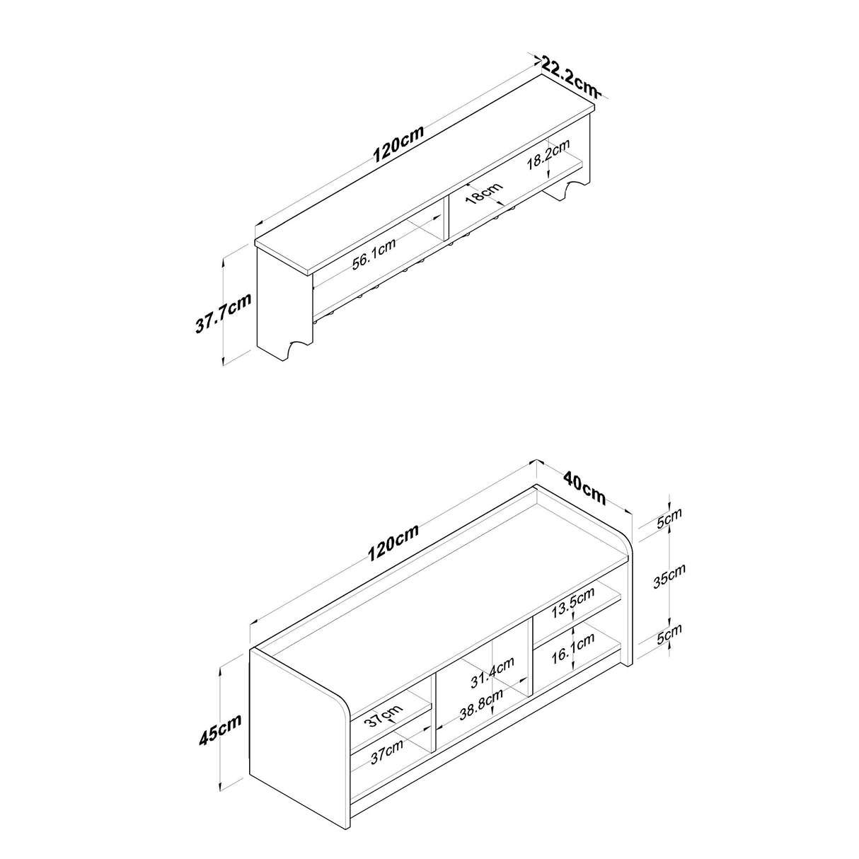 Meubelset Kapstok - Schoenenkast - Wit-Walnoot Melamine