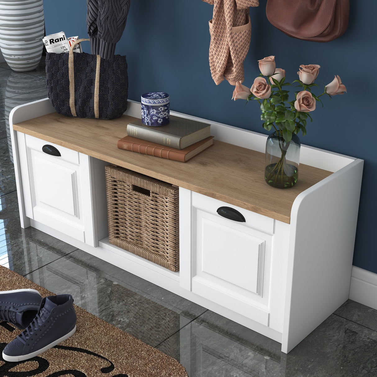 Meubelset Kapstok - Schoenenkast - Wit-Walnoot Melamine