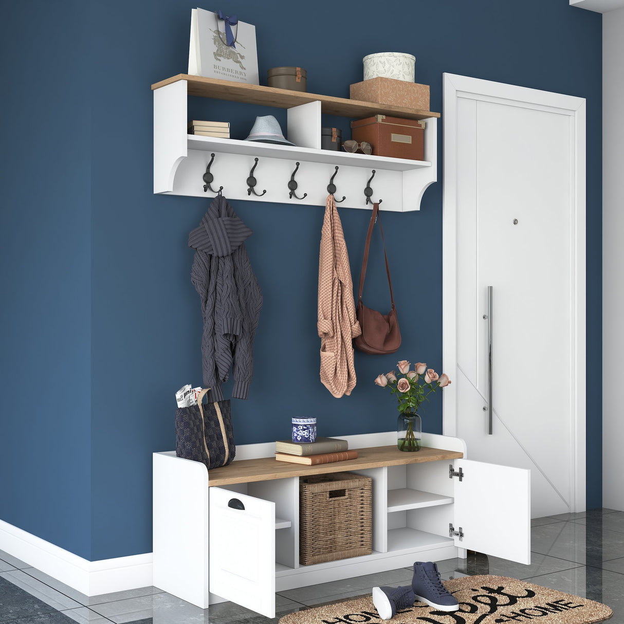 Meubelset Kapstok - Schoenenkast - Wit-Walnoot Melamine