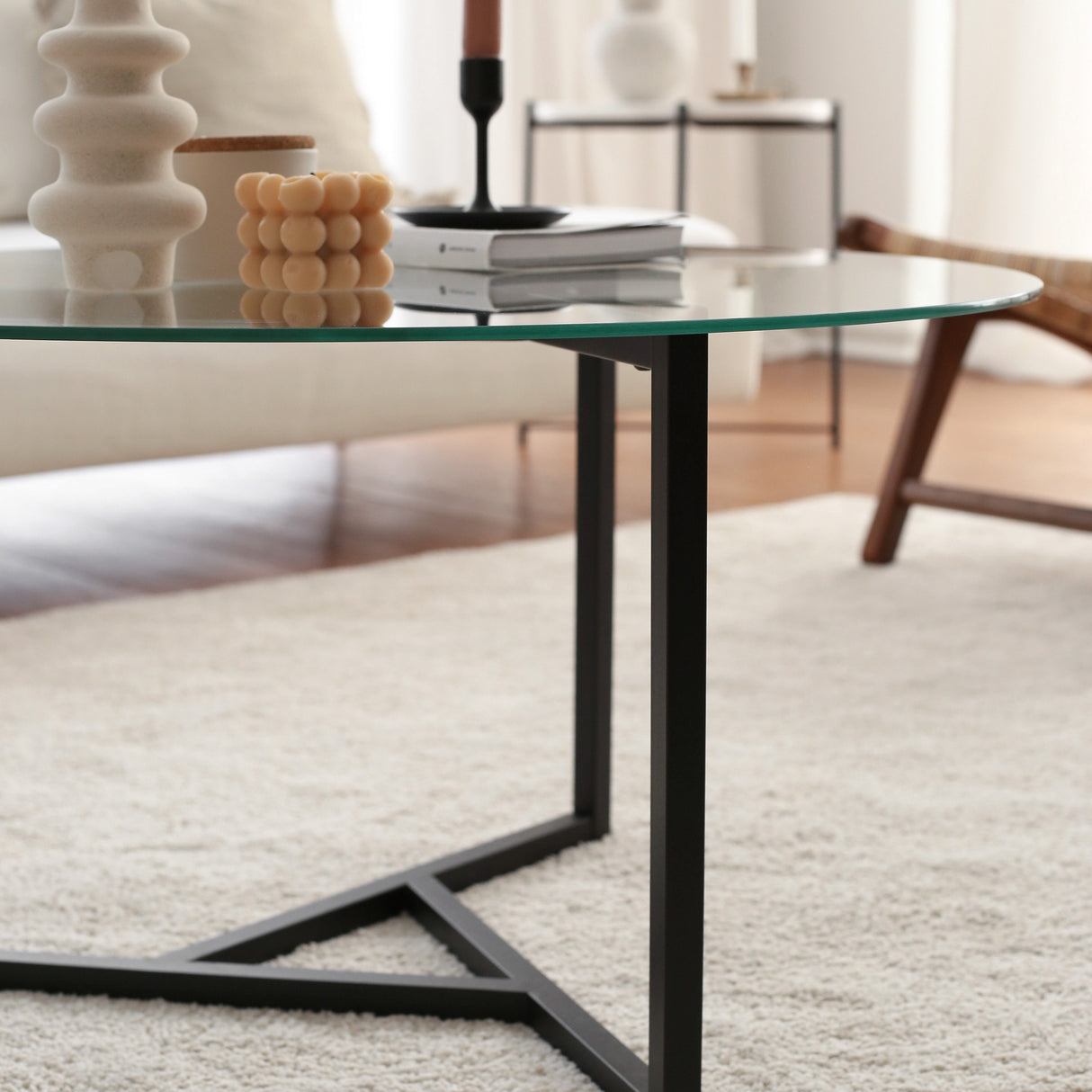 Salontafel Rond Glas 75 cm - Zwart Metalen Frame