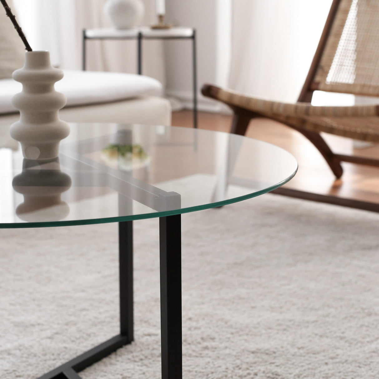 Salontafel Rond Glas 75 cm - Zwart Metalen Frame