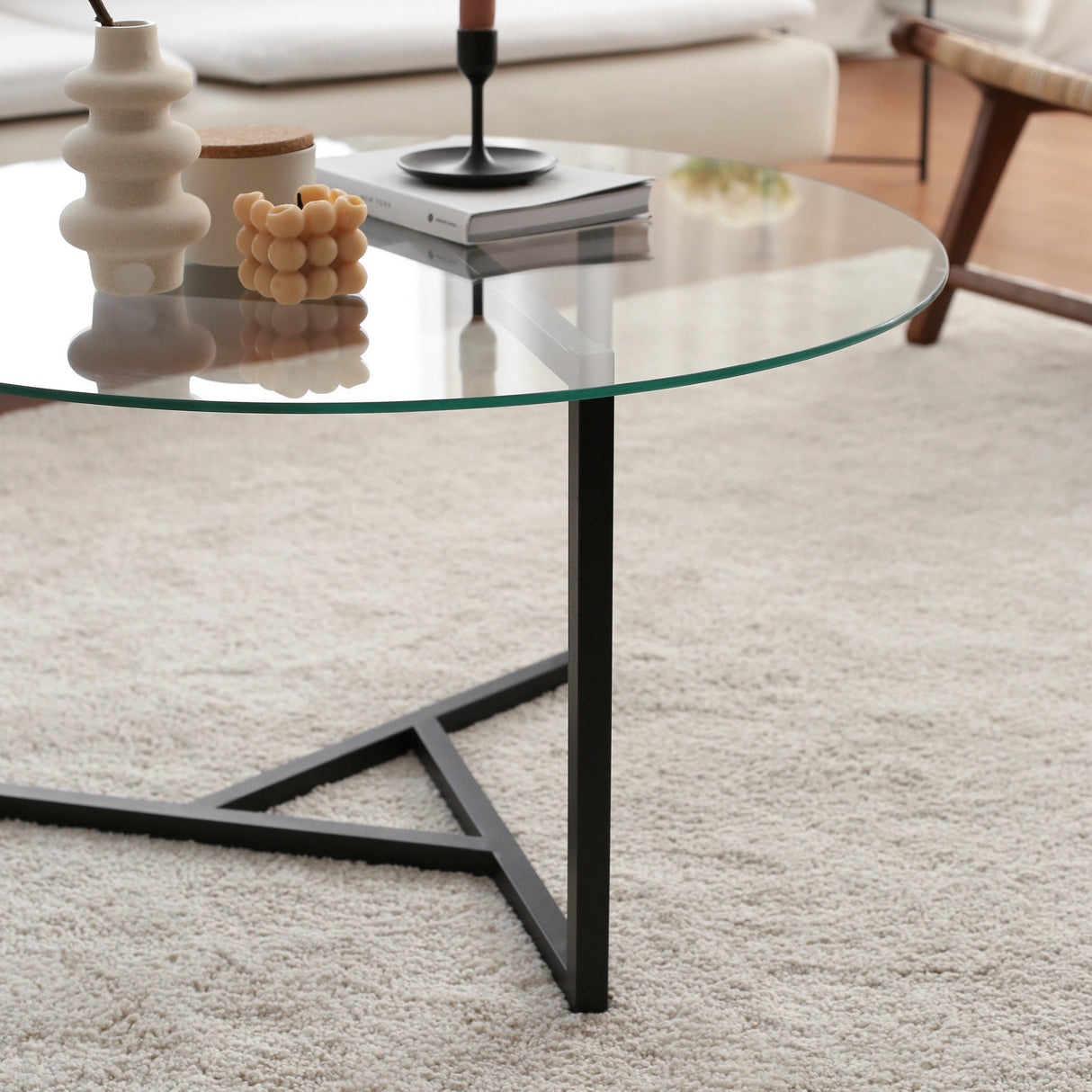 Salontafel Rond Glas 75 cm - Zwart Metalen Frame