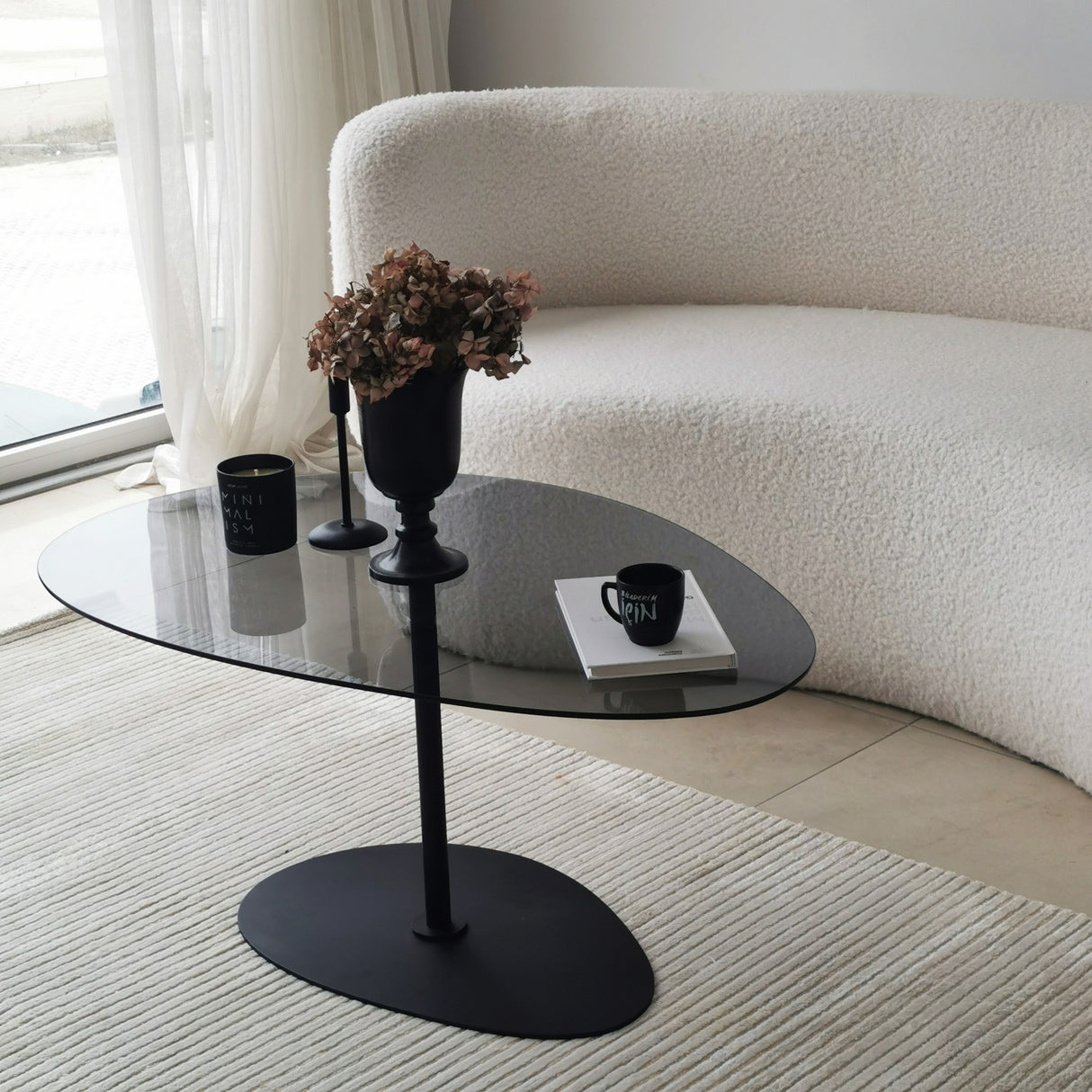 Organische Design Salontafel Getint Glas Torpo - Zwart Metalen Frame