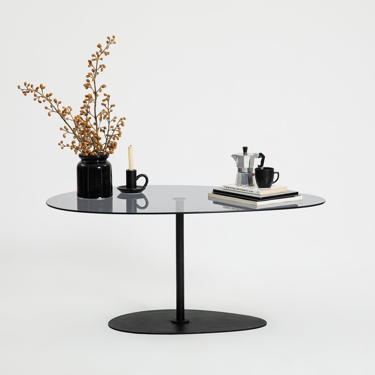 Organische Design Salontafel Getint Glas Torpo - Zwart Metalen Frame