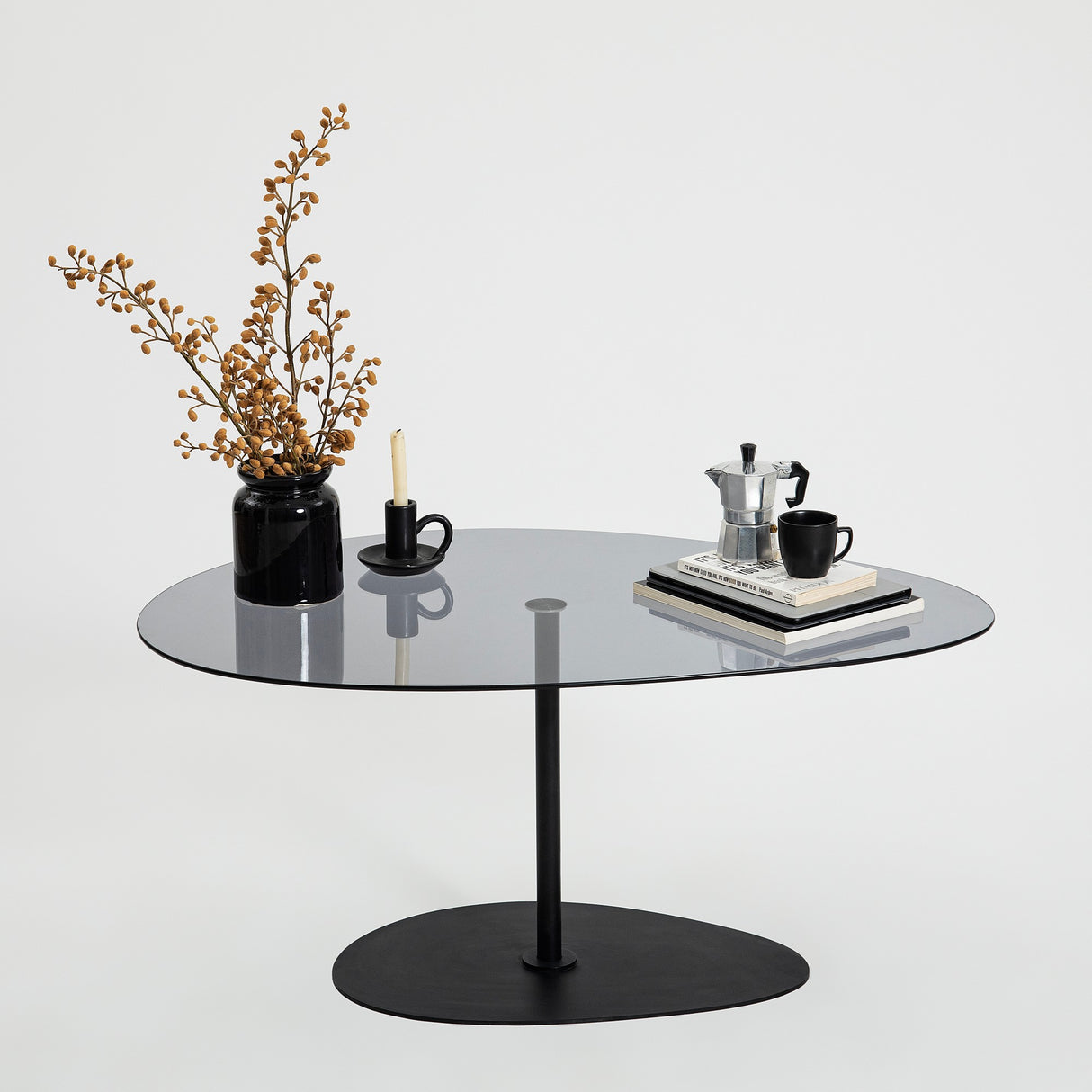 Organische Design Salontafel Getint Glas Torpo - Zwart Metalen Frame