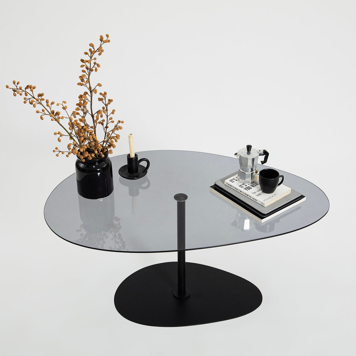 Organische Design Salontafel Getint Glas Torpo - Zwart Metalen Frame