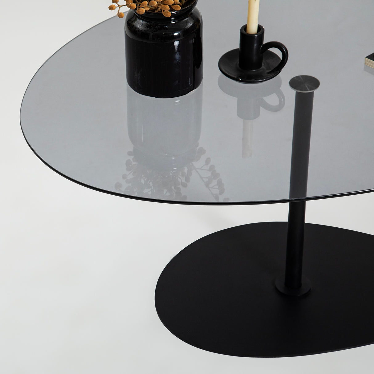 Organische Design Salontafel Getint Glas Torpo - Zwart Metalen Frame