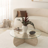Salontafel Rond Glas 75 cm Travertijn - Hima