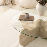 Salontafel Rond Glas 75 cm Travertijn - Hima