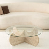 Salontafel Rond Glas 75 cm Travertijn - Hima