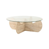 Salontafel Rond Glas 75 cm Travertijn - Hima