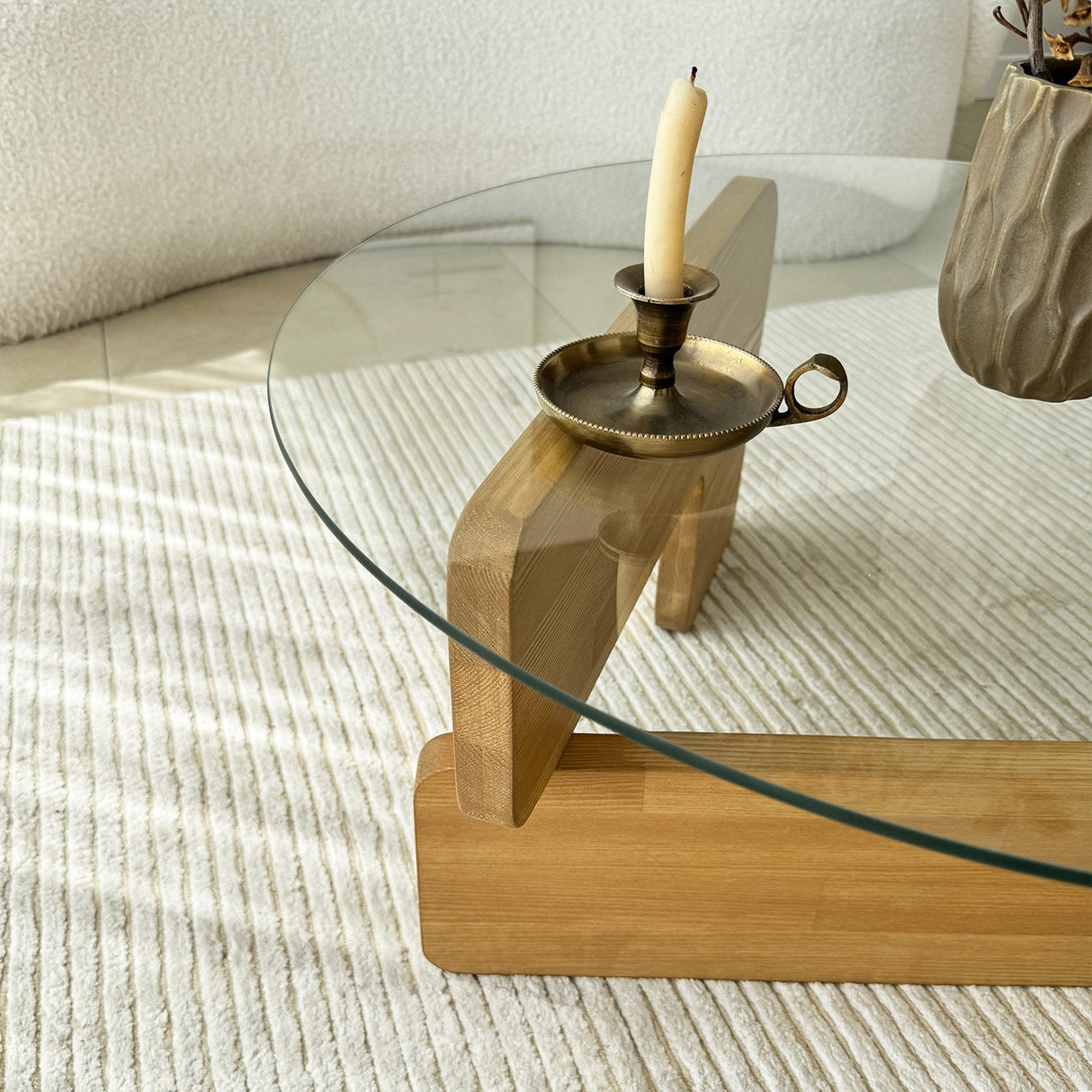 Salontafel Rond Glas Mio - 75 cm - Houten onderstel