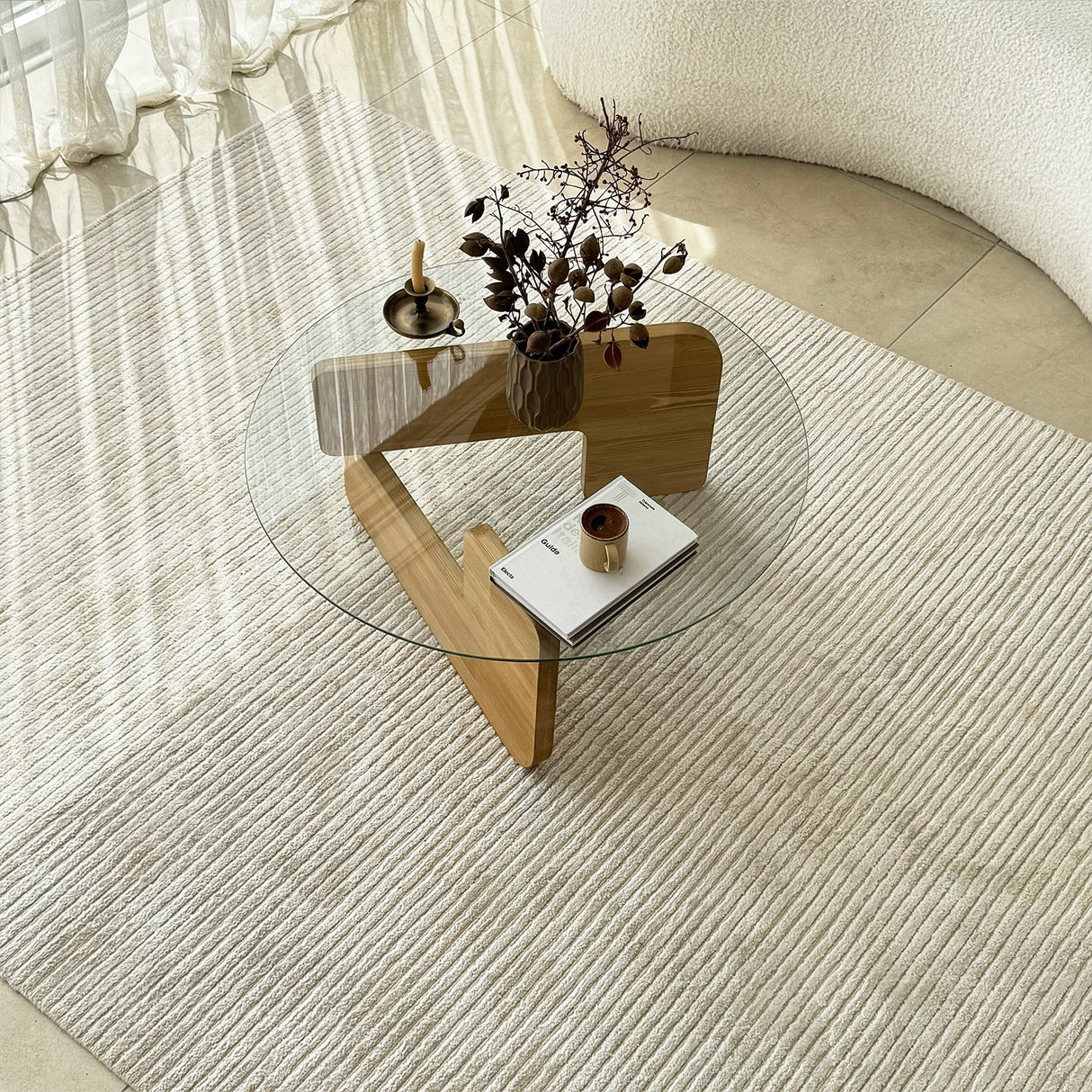 Salontafel Rond Glas Mio - 75 cm - Houten onderstel