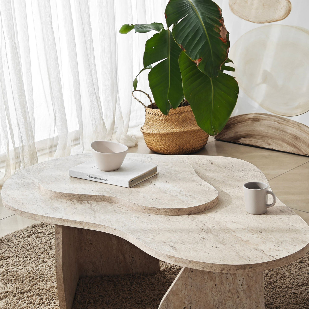Organische Salontafel Travertin Melamine marmer look Melta - 105x65 cm