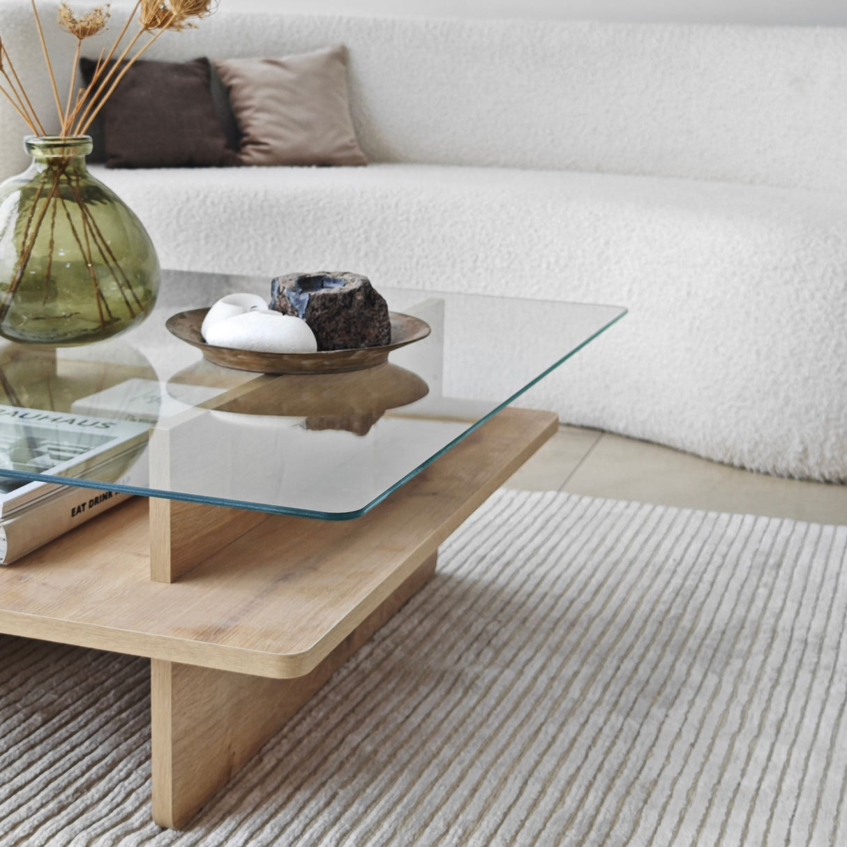 Salontafel Vierkant Glas Sagu - Sapphire Melamine Onderstel - 90x90 cm