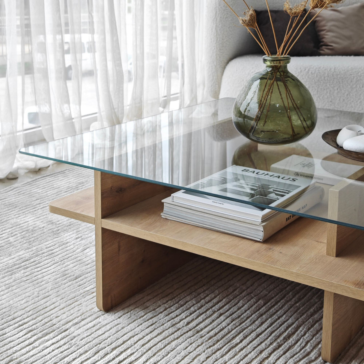 Salontafel Vierkant Glas Sagu - Sapphire Melamine Onderstel - 90x90 cm