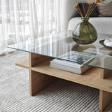 Salontafel Vierkant Glas Sagu - Sapphire Melamine Onderstel - 90x90 cm