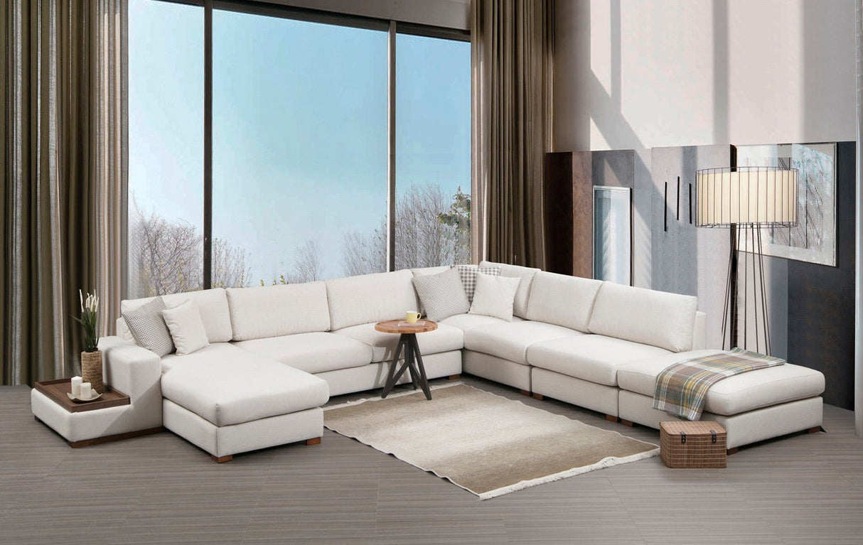 U Hoekbank Rechts Loop Beige - Met Hocker & Tafel