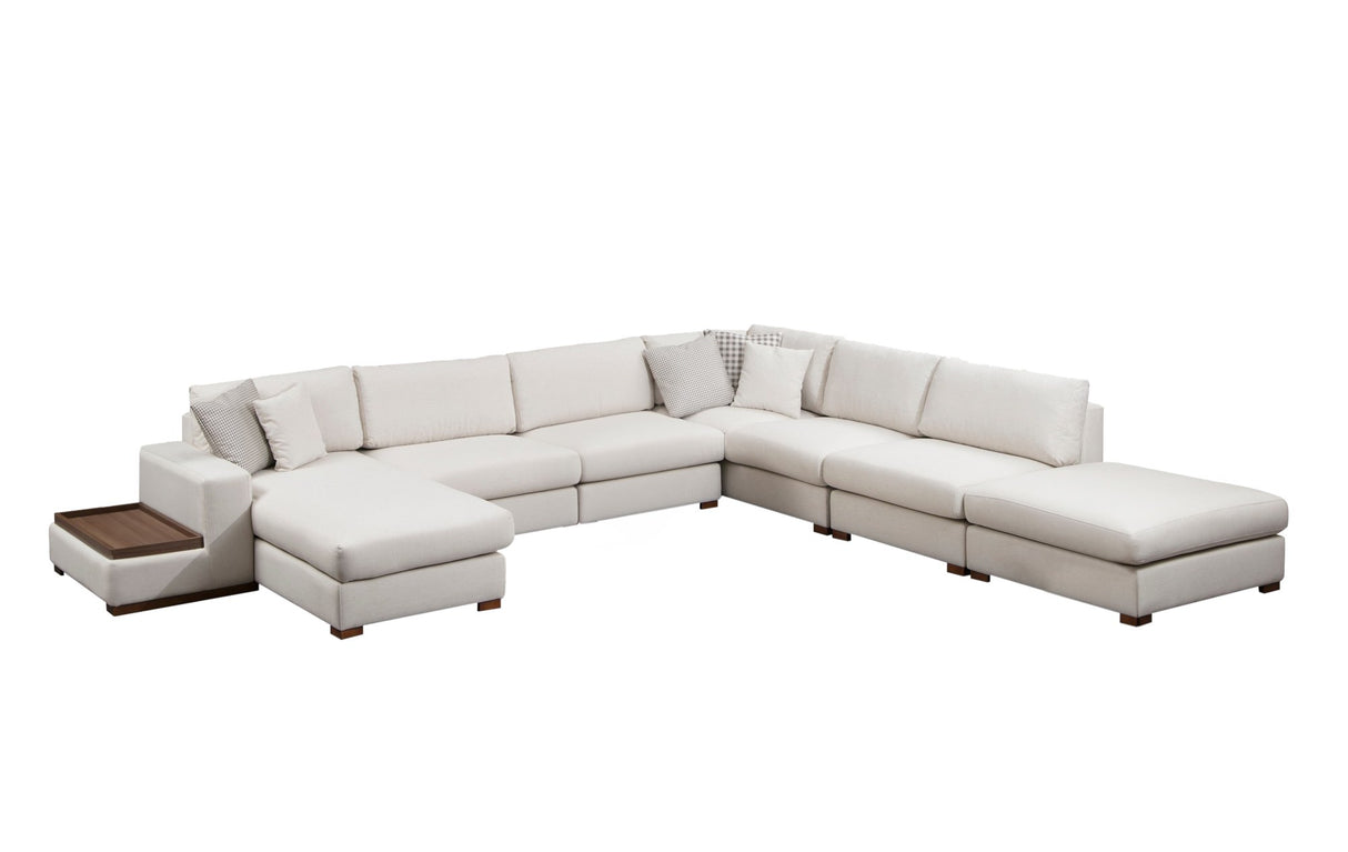 U Hoekbank Rechts Loop Beige - Met Hocker & Tafel