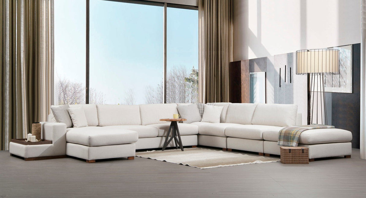 U Hoekbank Rechts Loop Beige - Met Hocker & Tafel