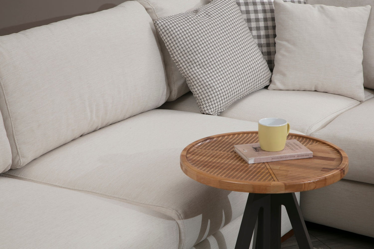 U Hoekbank Rechts Loop Beige - Met Hocker & Tafel