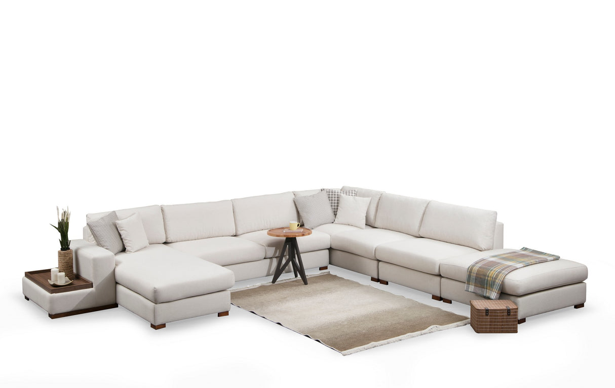 U Hoekbank Rechts Loop Beige - Met Hocker & Tafel