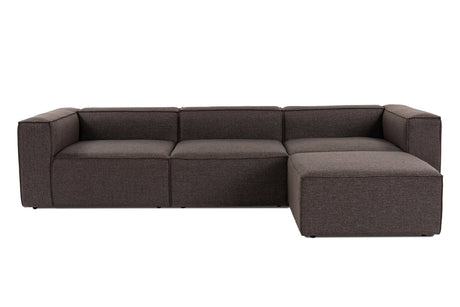 Modulaire hoekbank Fora met losse hocker linnen stof - donker bruin
