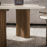 Set van 2 organische salontafels Cruz - keramiek Travertin eikenhout-look ribbel