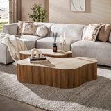 Set van 2 organische salontafels Cruz grand - keramiek Travertin eikenhout-look ribbel