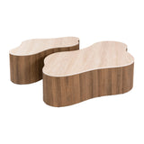 Set van 2 organische salontafels Cruz grand - keramiek Travertin eikenhout-look ribbel