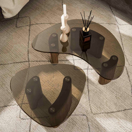 Set van 2 Marea organische salontafels brons glas 87x53 cm