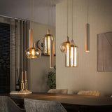 Hanglamp Sera 7-lichts beige metaal amber glas