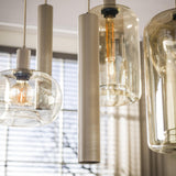 Hanglamp Sera 7-lichts beige metaal amber glas