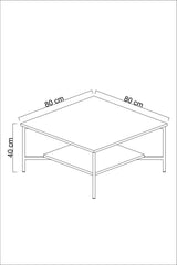 Vierkante Salontafel Antraciet Gold Line 80x80 - Gouden Frame