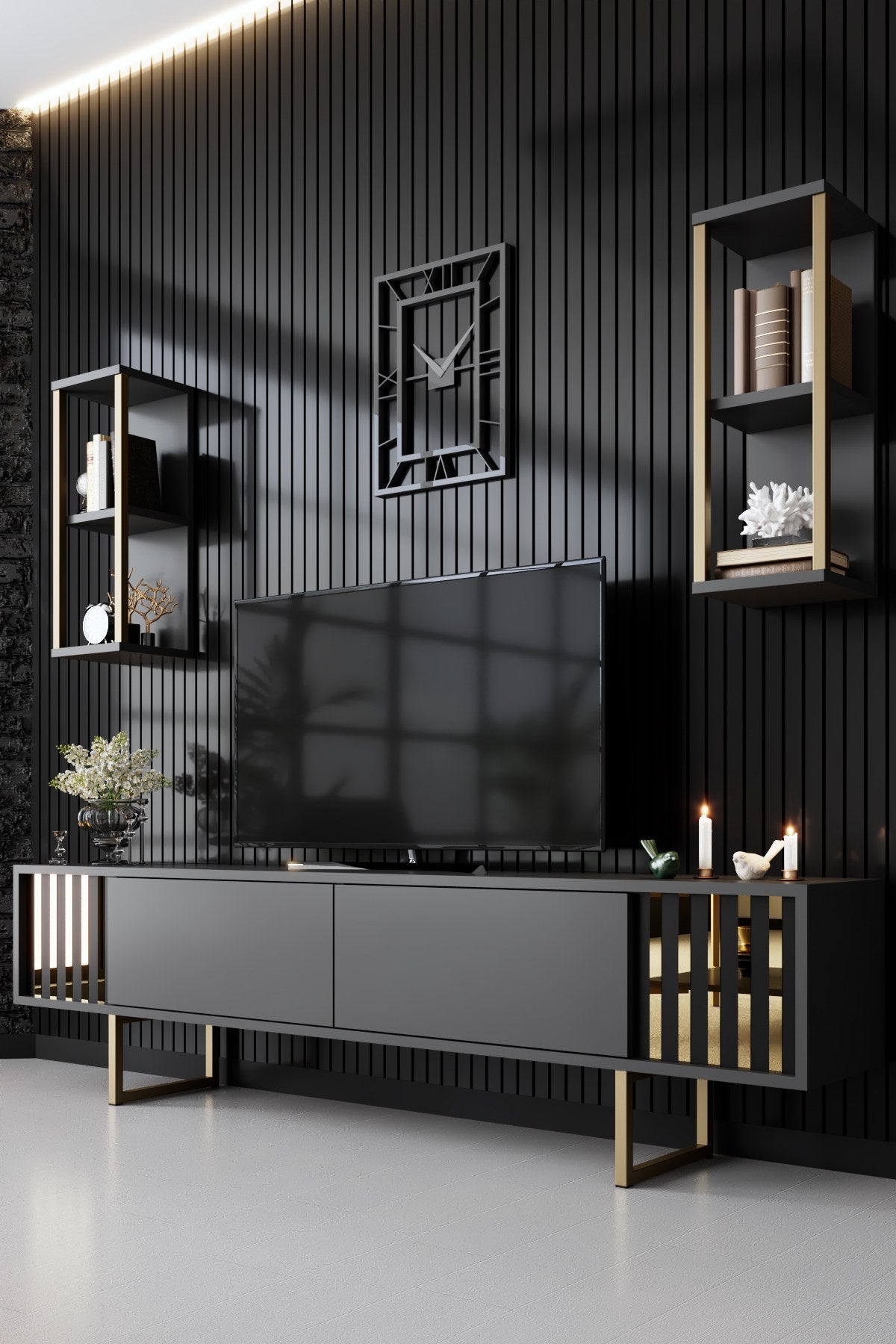 Meubelset Antraciet-Goud - Gold Line - Salontafel + TV Meubel