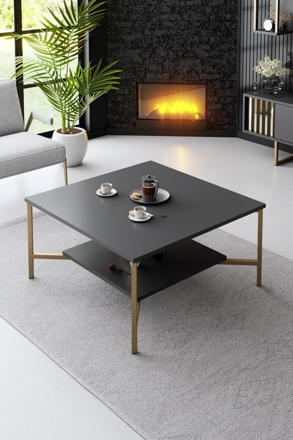Meubelset Antraciet-Goud - Gold Line - Salontafel + TV Meubel