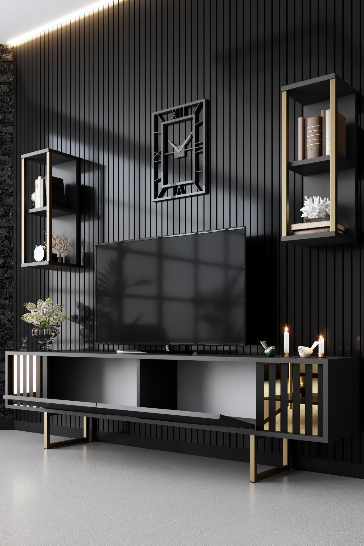 Meubelset Antraciet-Goud - Gold Line - Salontafel + TV Meubel