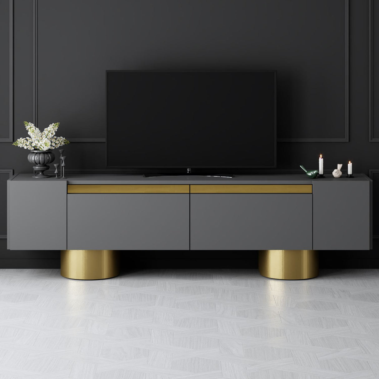 TV Meubel Antraciet Bohem 180x50x30 - Gouden Frame