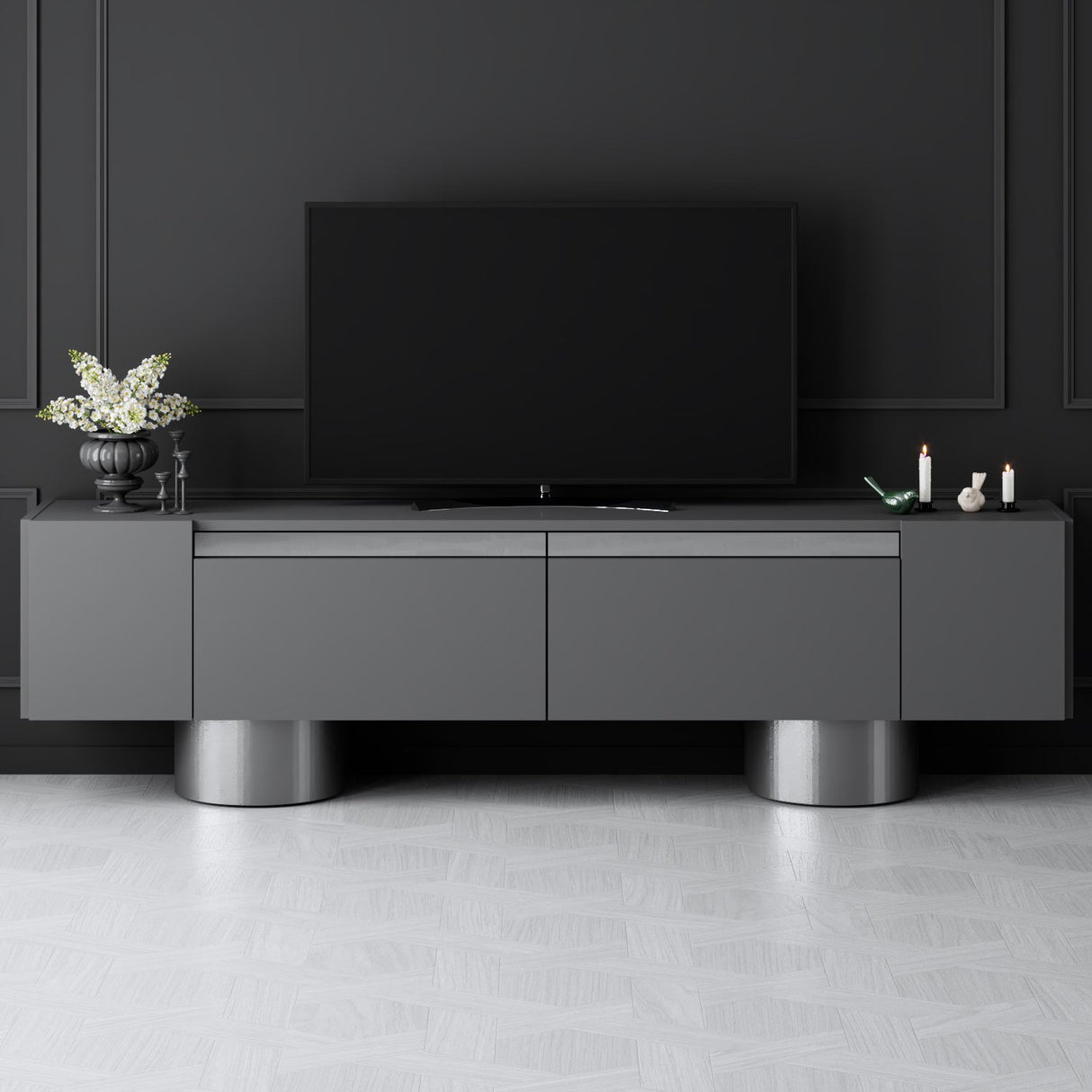 TV Meubel Antraciet Bohem 180x50x30 - Zilver Frame