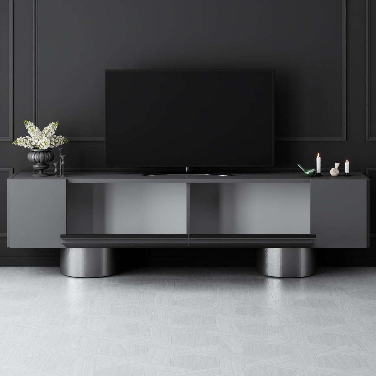 TV Meubel Antraciet Bohem 180x50x30 - Zilver Frame