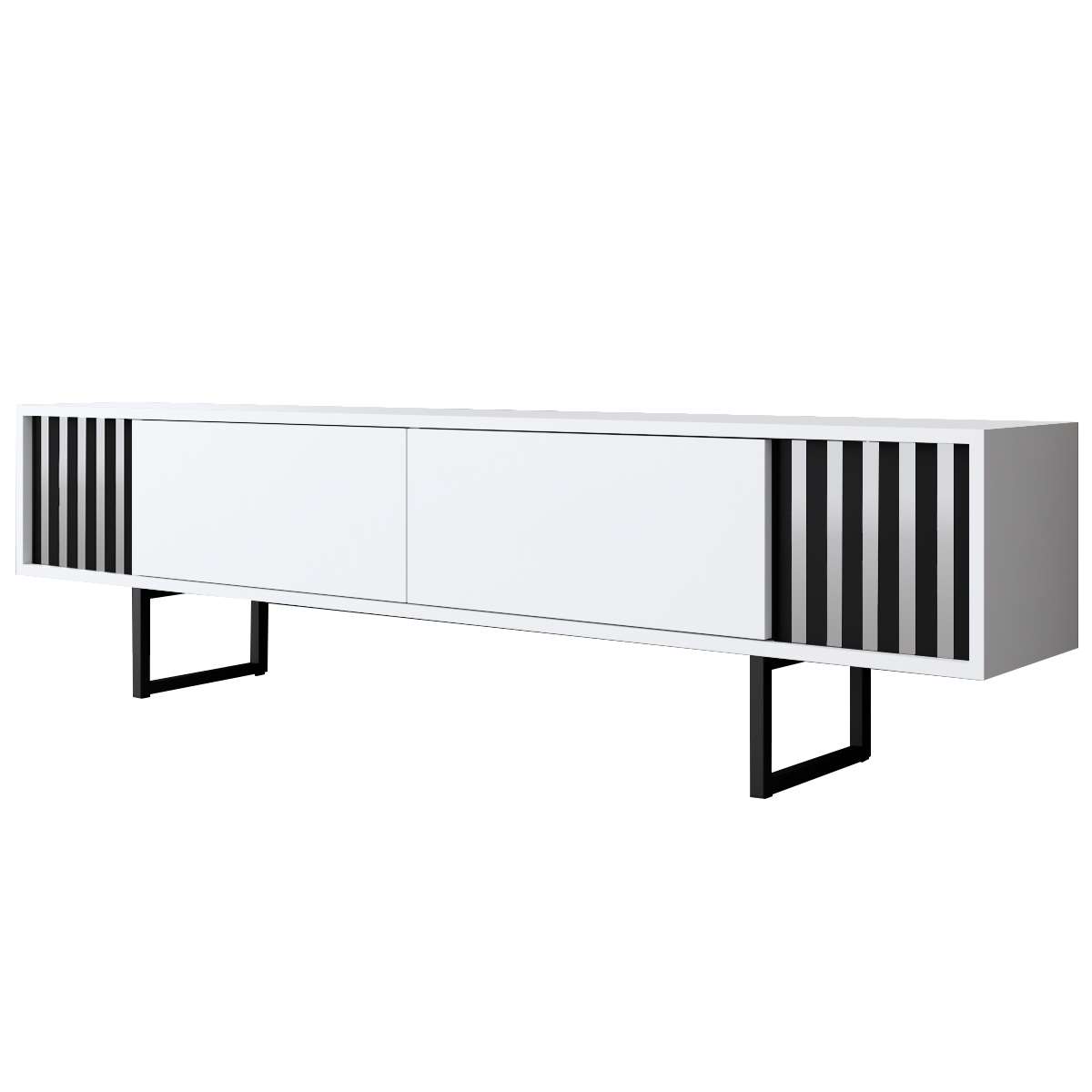 TV Meubel Wit Chrome Line 180x48x30 - Zwart Frame