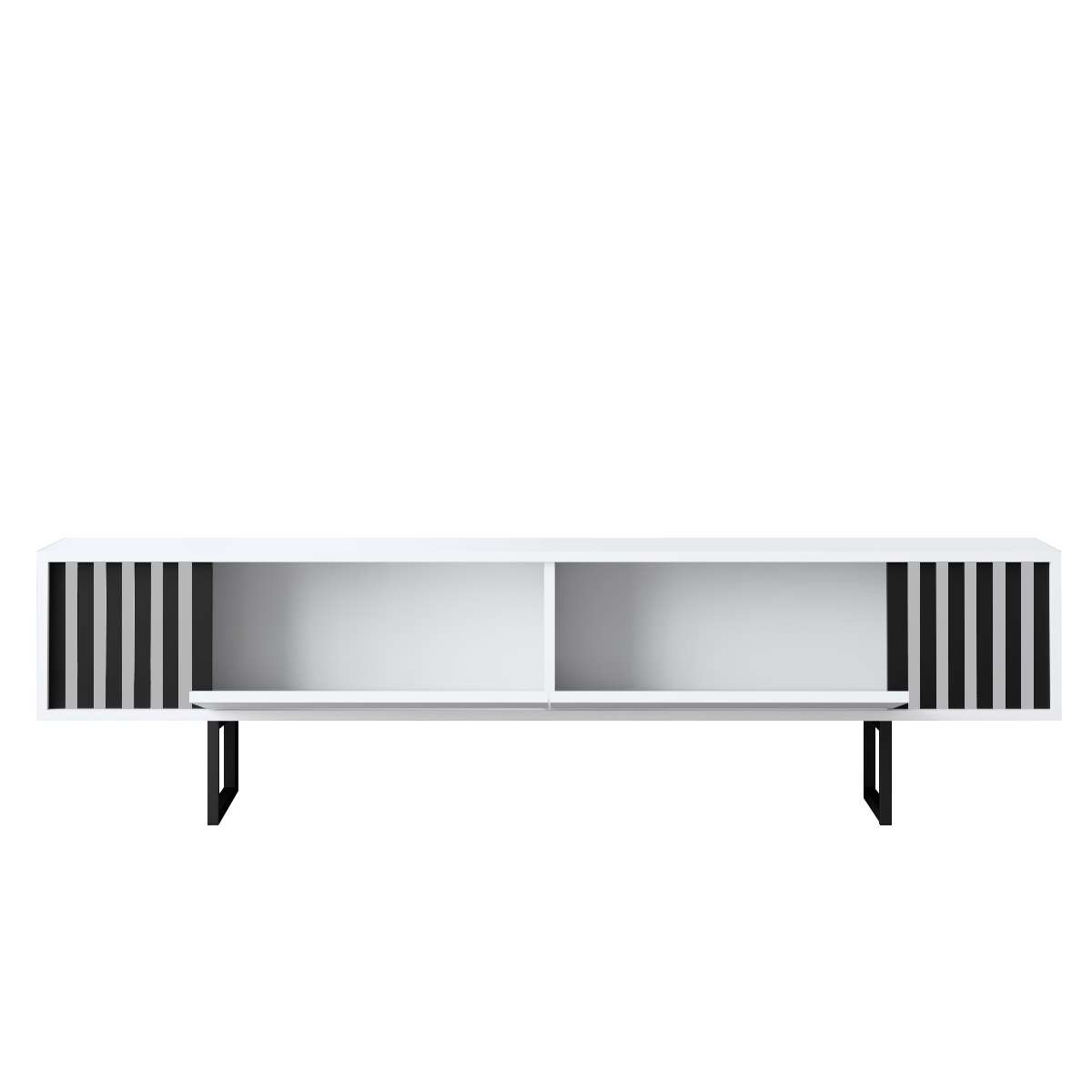 TV Meubel Wit Chrome Line 180x48x30 - Zwart Frame