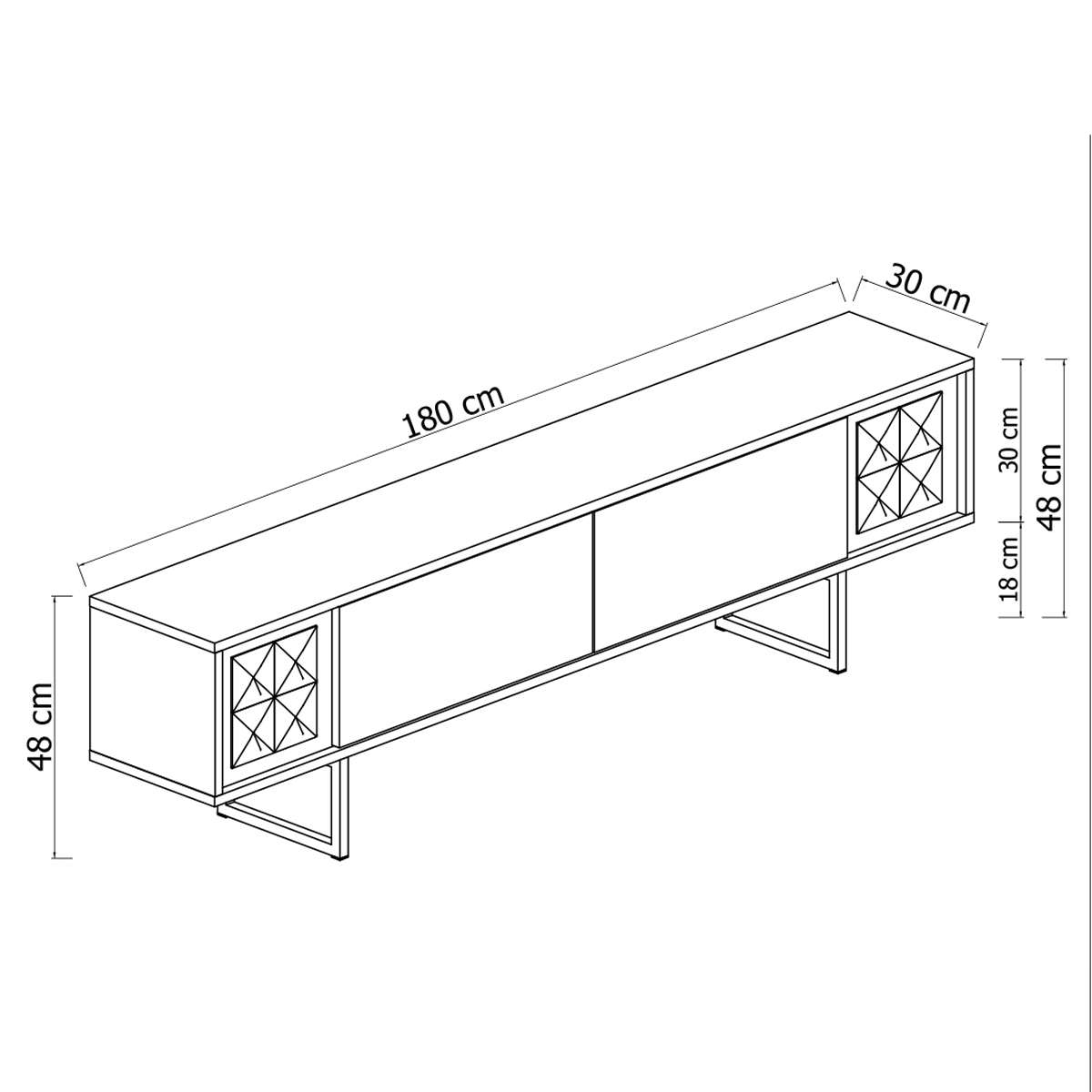 TV Meubel Wit Chrome Line 180x48x30 - Zwart Frame