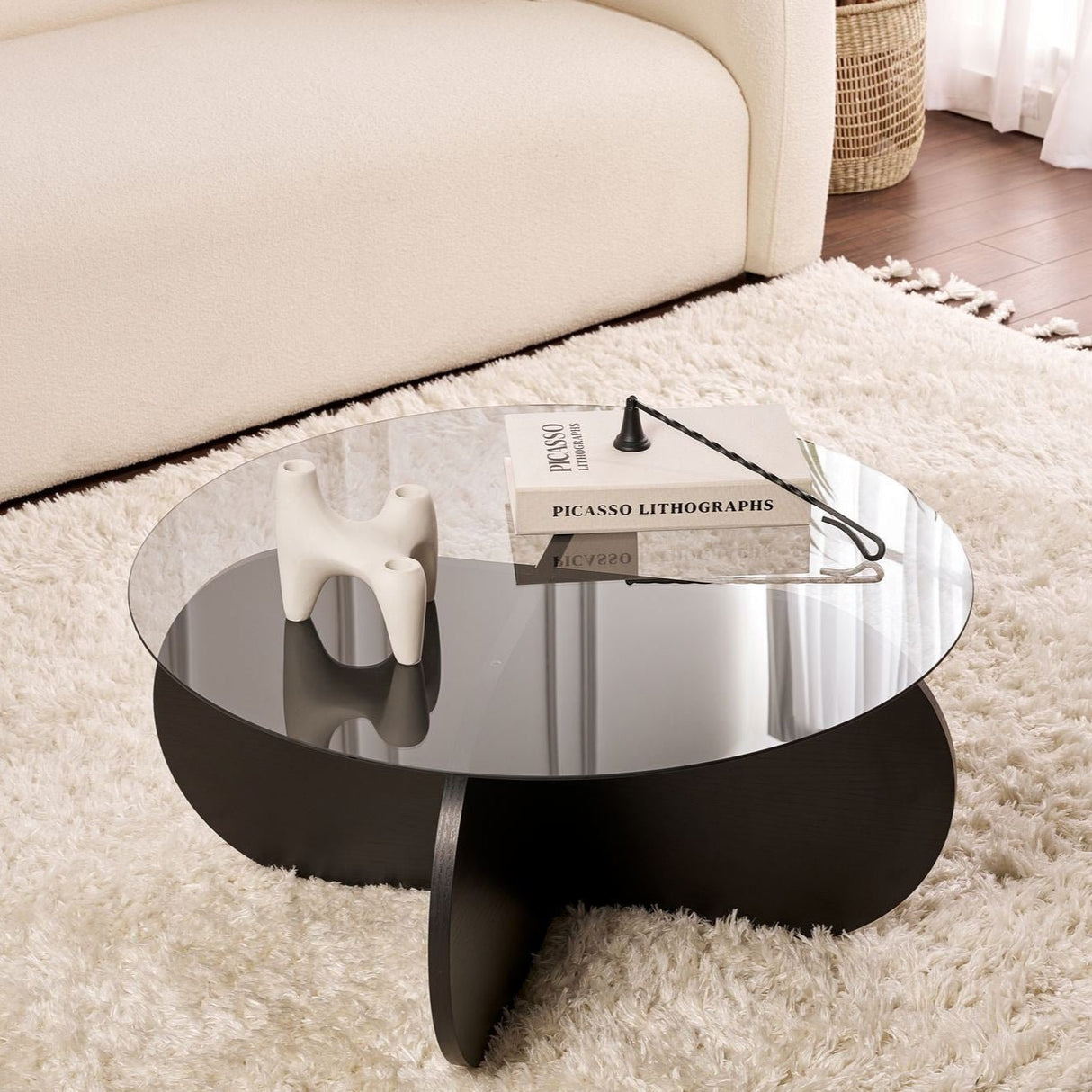 Salontafel Aris Rond 75 cm Getint Glas - Zwart Onderstel