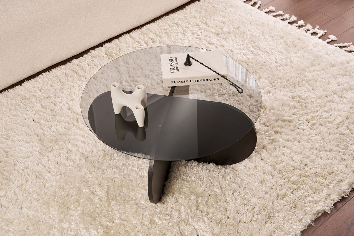 Salontafel Aris Rond 75 cm Getint Glas - Zwart Onderstel