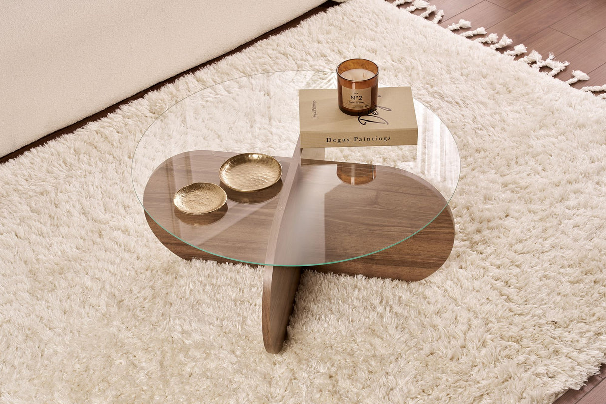 Ronde Salontafel Glas Aris - Walnoot Melamine Onderstel