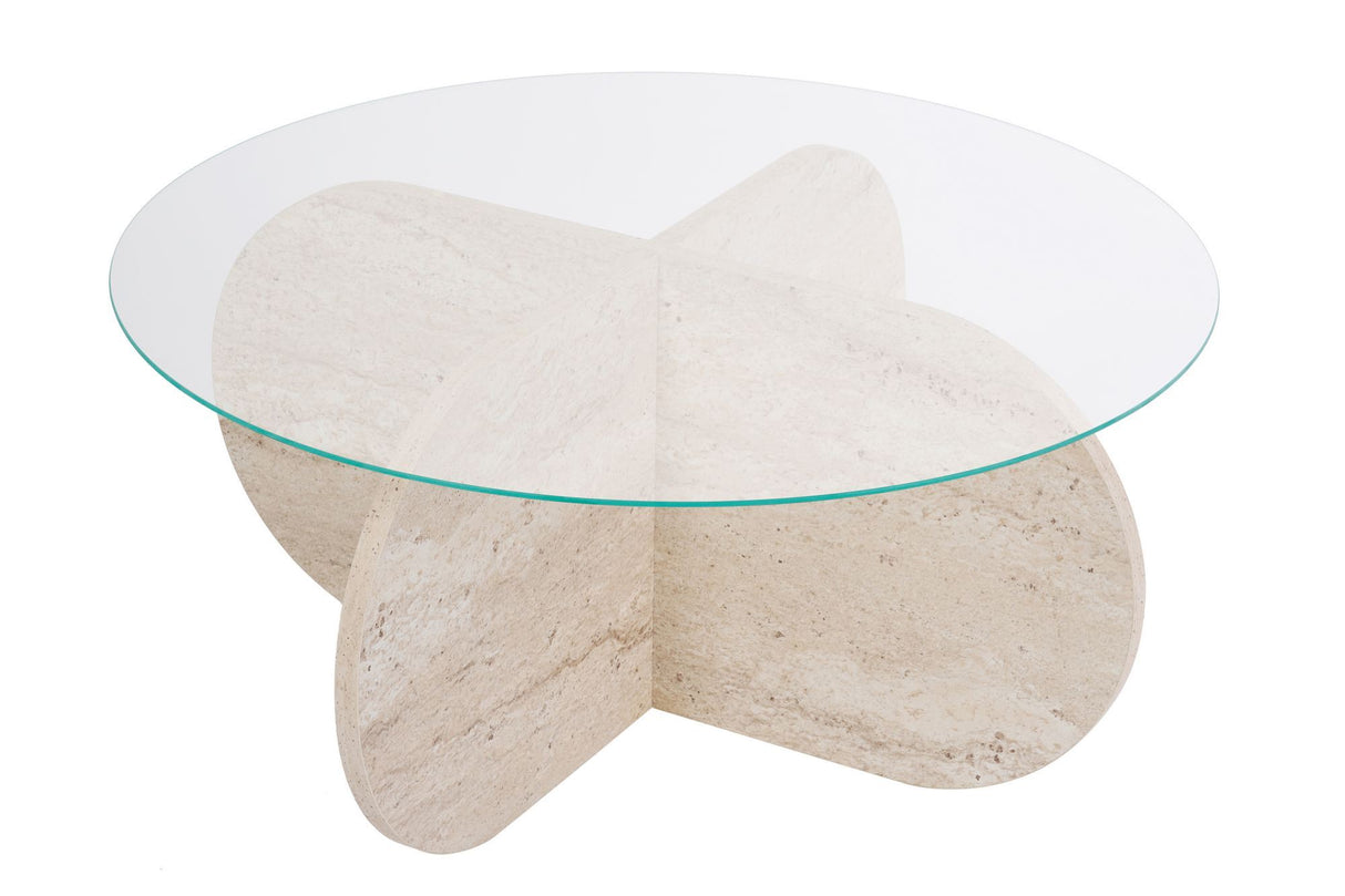 Salontafel Aris Rond 75 cm Glas - Travertijn Onderstel